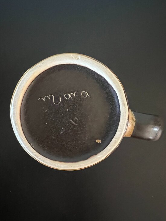 Handcrafted MARA STONEWARE Sgraffito Pottery Etched Elephant Mug Artist Signed - Picture 10 of 12